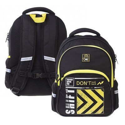 Рюкзак школьный 41 х 29 х 16 см, эргономичная спинка, Hatber Easy "Не сдавайся!" чёрный/жёлтый NRk_88071