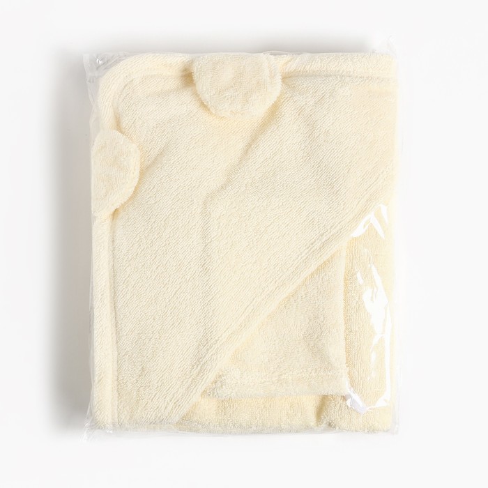 Набор для купания Крошка Я (полотенце-уголок 85*85±2см,полотенце 40*55см, рукавица) молочный