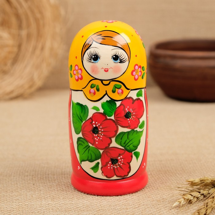 Матрешка Майдановская "Красный мак", 5 кукольная - фото 1885711931