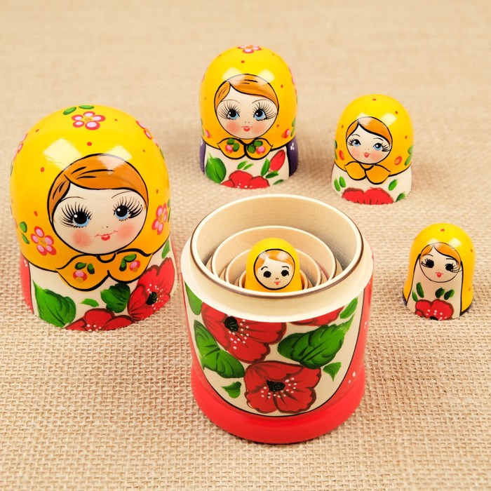 Матрешка Майдановская "Красный мак", 5 кукольная - фото 1885711932