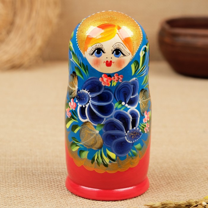 Матрёшка "Красный сарафан, синие цветы", 5 кукольная - фото 1885711943