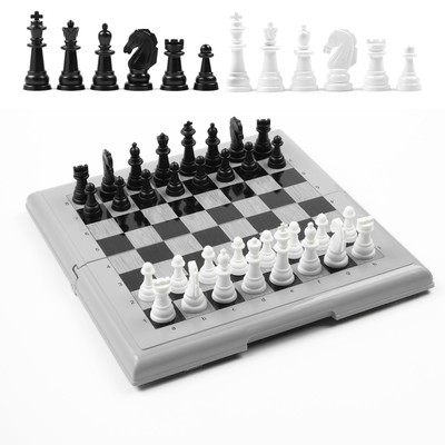 Шахматы 21×21 см, доска и фигуры пластик, король h=3.5 см, d=1.3 см, серые