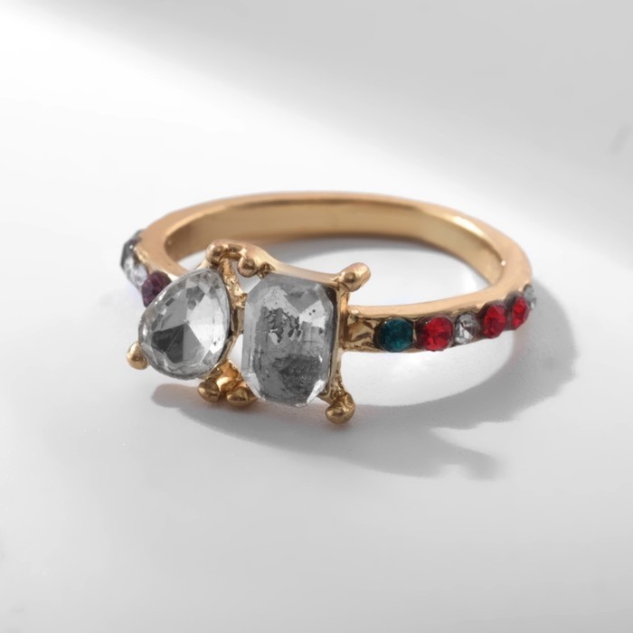 Кольцо «Драгоценность» радуга, цветное в золоте, размер 17 - Фото 1