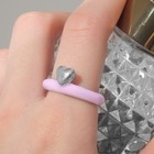 Кольцо «Сердце», цвет розовый в серебре, безразмерное - фото 7076178