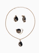 Гарнитур 3 предмета: серьги, кулон, кольцо «Капли», цвет чёрно-белый в золоте, 45 см - Фото 1