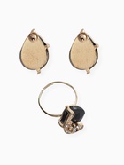 Гарнитур 3 предмета: серьги, кулон, кольцо «Капли», цвет чёрно-белый в золоте, 45 см - Фото 3