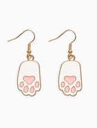 Серьги с эмалью «Лапка» кота, розово-белые в золоте - Фото 1