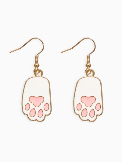 Серьги с эмалью «Лапка» кота, розово-белые в золоте