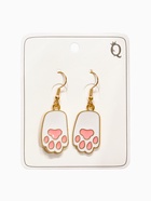 Серьги с эмалью «Лапка» кота, розово-белые в золоте - Фото 3