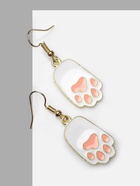 Серьги с эмалью «Лапка» кота, розово-белые в золоте - Фото 4