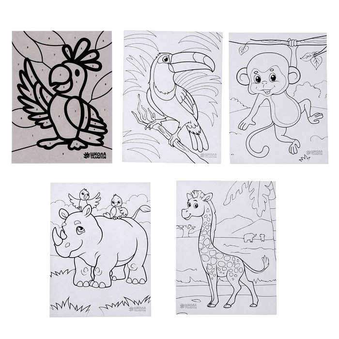 Набор для творчества: набор для рисования и мозаика стикерная "Веселые животные"