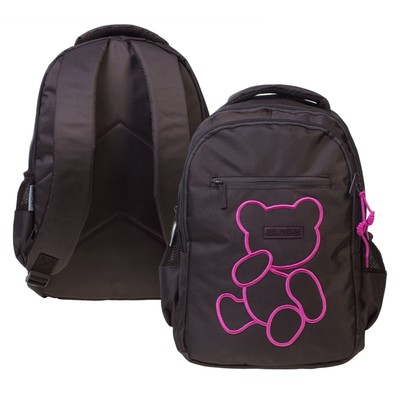 Рюкзак молодёжный, 41 х 30 х 15 см, светоотражающий элемент, Hatber Basic Style "Мой мишка" чёрный/розовый, NRk_89130
