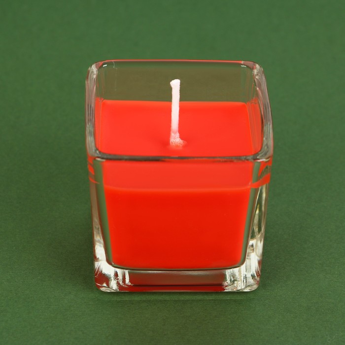 Свеча арома в квадратном стакане "Новый год", аромат яблоко, 5,3 х 5,3 см