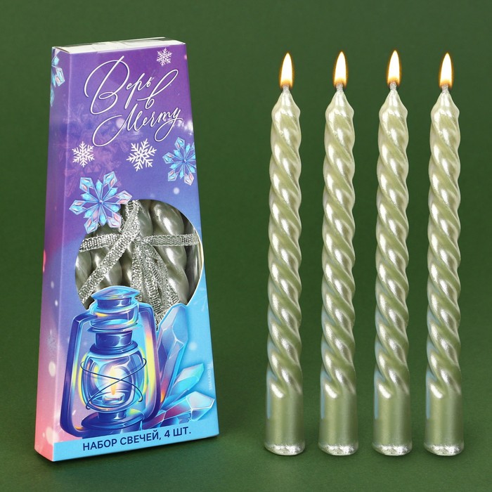Новогодние свечи витые «Поверь в мечту», без аромата, набор 4 шт, высота 15 см - Фото 1