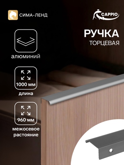 Ручка профильная мебельная торцевая CAPPIO RT002, L=1000 мм, м/о 960 мм, серая