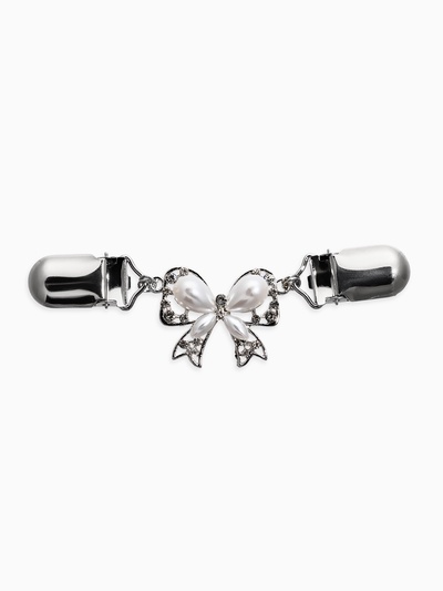 Зажим для кардигана «Бантик», белый в серебре