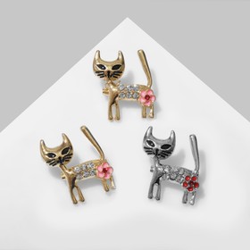 Брошь «Кошечка» с цветком, МИКС, (неделимая фасовка 12 шт., цена за шт.) 9601156