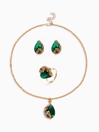 Гарнитур 3 предмета: серьги, кулон, кольцо «Капли», цвет бело-зелёный в золоте, 45 см - Фото 1