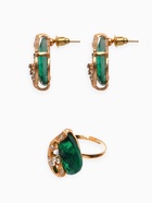 Гарнитур 3 предмета: серьги, кулон, кольцо «Капли», цвет бело-зелёный в золоте, 45 см - Фото 5