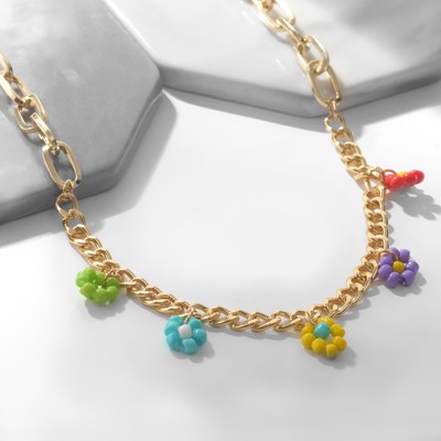 Колье «Саммер» цепь с цветами, цветной в золоте, 40 см