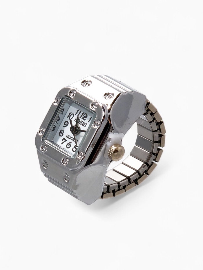 Кольцо «Время» часы квадрат, цвет серебро - Фото 1