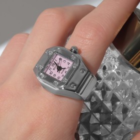Кольцо «Время» часы, розовый квадрат, цвет серебро