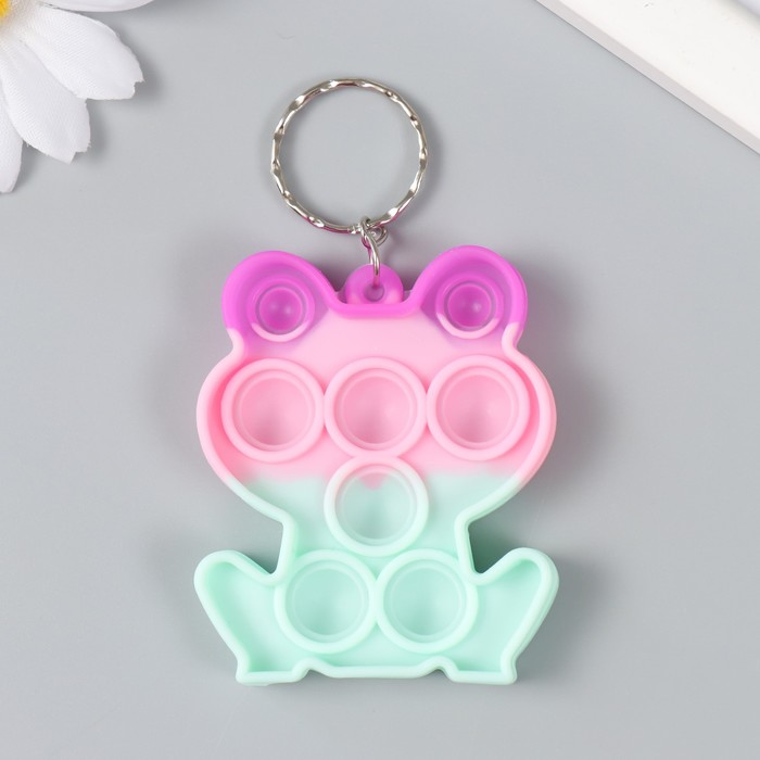 Брелок резина антистресс (бесконечная пупырка) "Лягушка разноцветная" 5,5х6 см 9613751