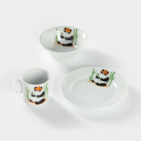 Набор детской посуды «Панда», 3 предмета: кружка, миска, тарелка, фарфор