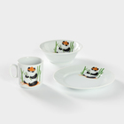 Набор детской фарфоровой посуды «Панда», 3 предмета: кружка 200 мл, миска 350 мл, тарелка d=17 см - фото 4385760