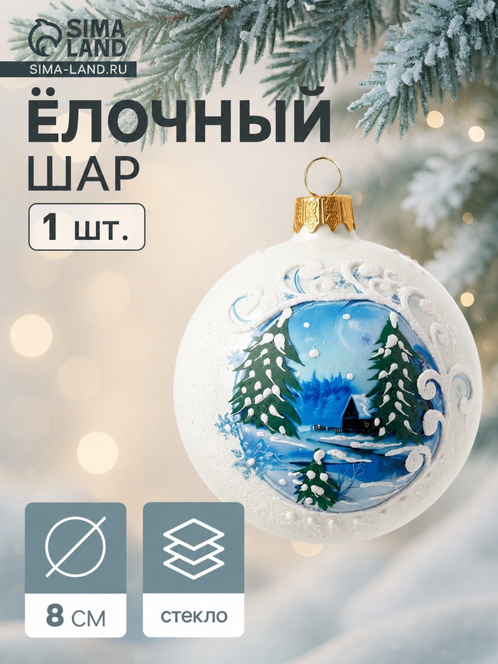 Ёлочный шар новогодний «Коттедж» h=8 см - Фото 1