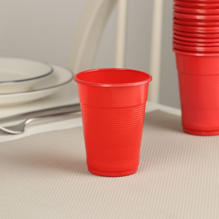 Стакан одноразовый «Мопс», 200 мл, пластик, красный - Фото 1