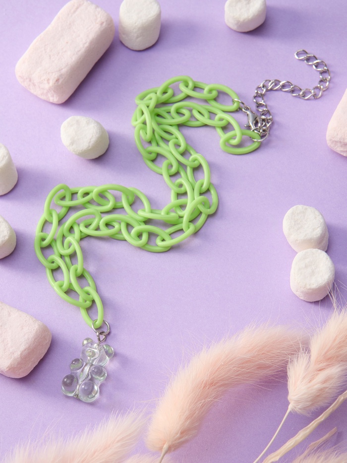 Кулон «Мишка» мармеладный, цвет зелёный, 40 см - Фото 1