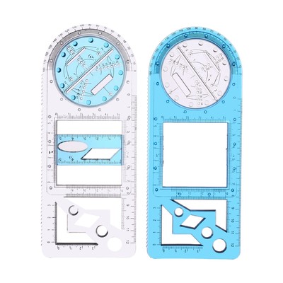 Линейка-трафарет пластиковая, для черчения фигур, с транспортиром