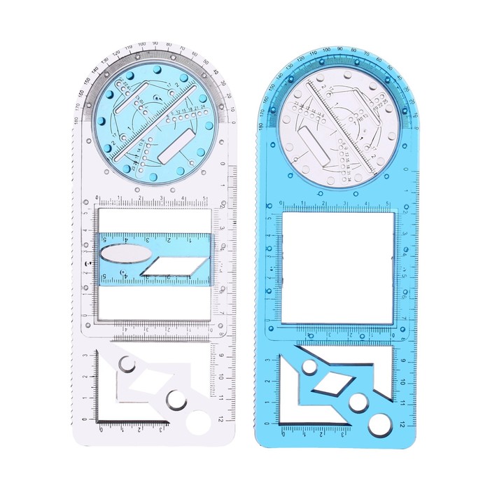 Линейка-трафарет пластиковая, для черчения фигур, с транспортиром - Фото 1