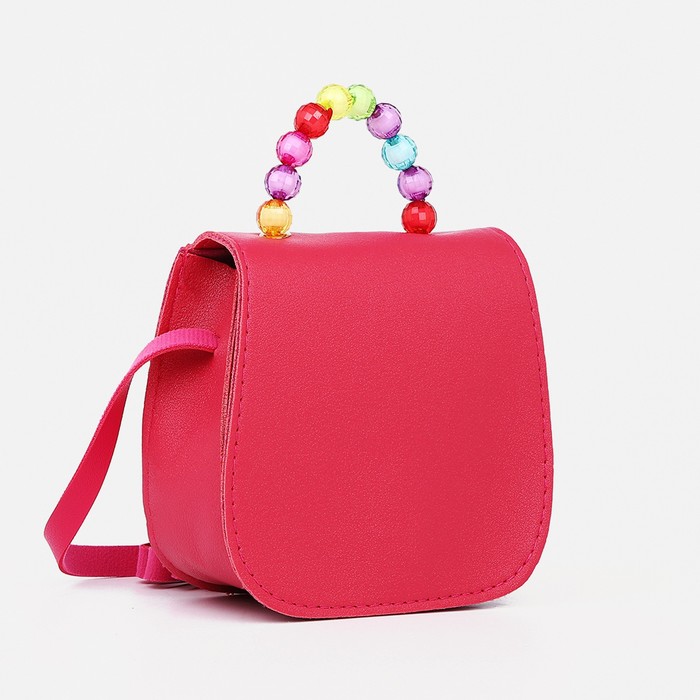 Сумка для девочки COLOR на длинном ремешке, ручка из бусин, на магните, малиновая - Фото 1