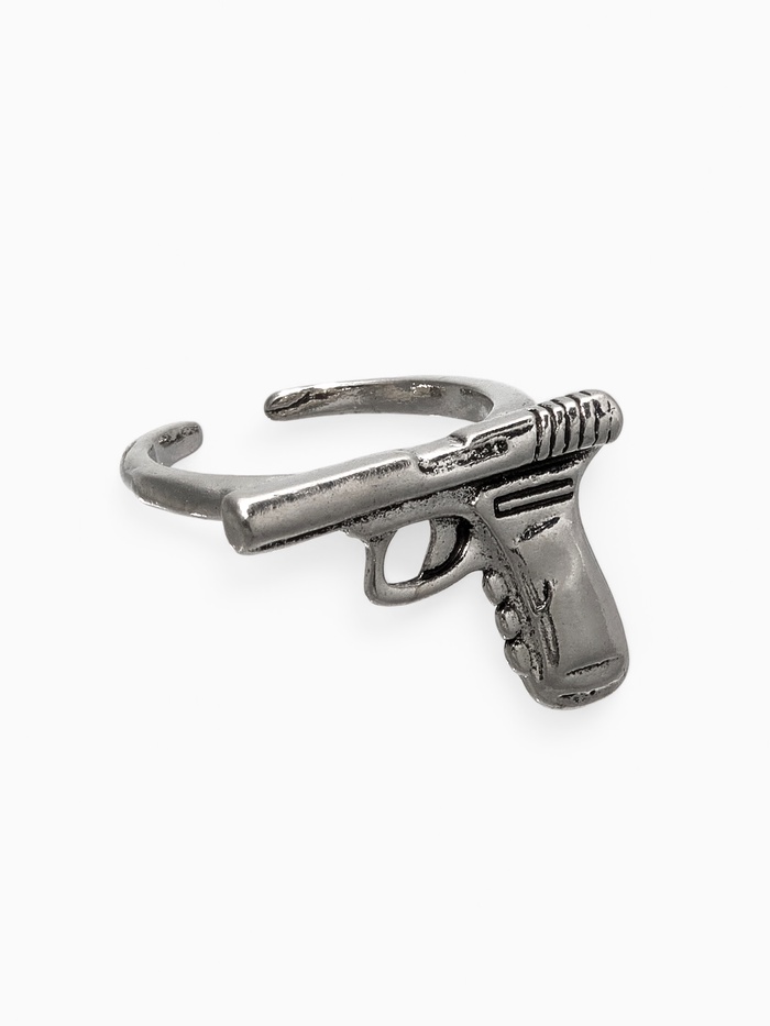 Кольцо GUN пистолет, цвет чернёное серебро, безразмерное - Фото 1