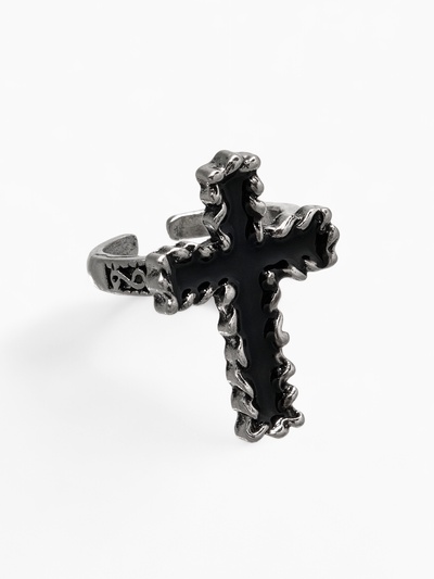 Кольцо «Перстень» крест, цвет чернёное серебро, безразмерное