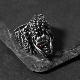 Кольцо "Перстень" дракон с красными глазами, цвет красный в чернёном серебре, 19 размер