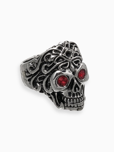 Кольцо «Перстень» череп с красными глазами, цвет красный в чернёном серебре, 20 размер