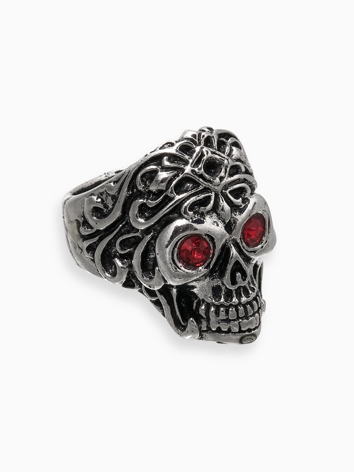 Кольцо «Перстень» череп с красными глазами, цвет красный в чернёном серебре, 20 размер - Фото 1