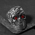 Кольцо «Перстень» череп ажурный, цвет красный в чернёном серебре, 21 размер - фото 3080860