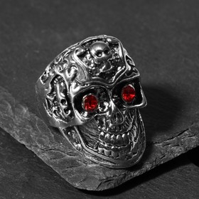 Кольцо «Перстень» череп ажурный, цвет красный в чернёном серебре, 21 размер