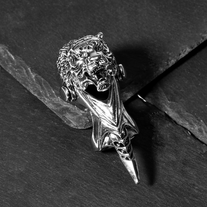 Кольцо "Коготь" тигр, цвет чернёное серебро, 20 размер