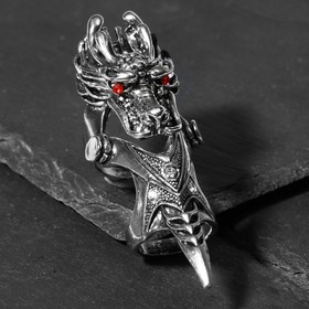 Кольцо "Коготь" дракон с красными глазами, цвет красный в чернёном серебре, 20 размер
