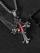 Кулон "Крест" узор, цвет красный в чернёном серебре, L=70см - фото 808876765