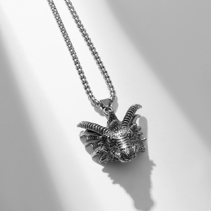 Кулон «Дракон» морда, цвет чернёное серебро, L=70 см - Фото 1