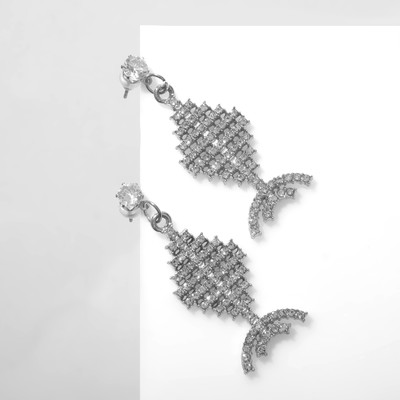 Серьги со стразами «Рыбки» миниатюрные, цвет белый в серебре