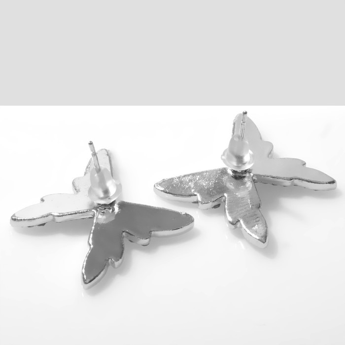 Серьги со стразами «Бабочки» малыши, цвет белый в серебре - фото 1907780194