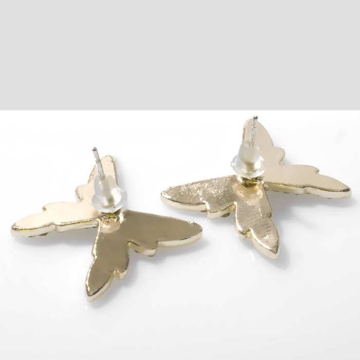 Серьги со стразами «Бабочки» малыши, цвет белый в золоте - фото 1907780197