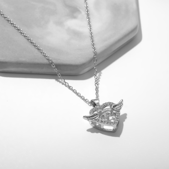 Кулон «Сердце» крылатое, цвет белый в серебре, 40 см - Фото 1